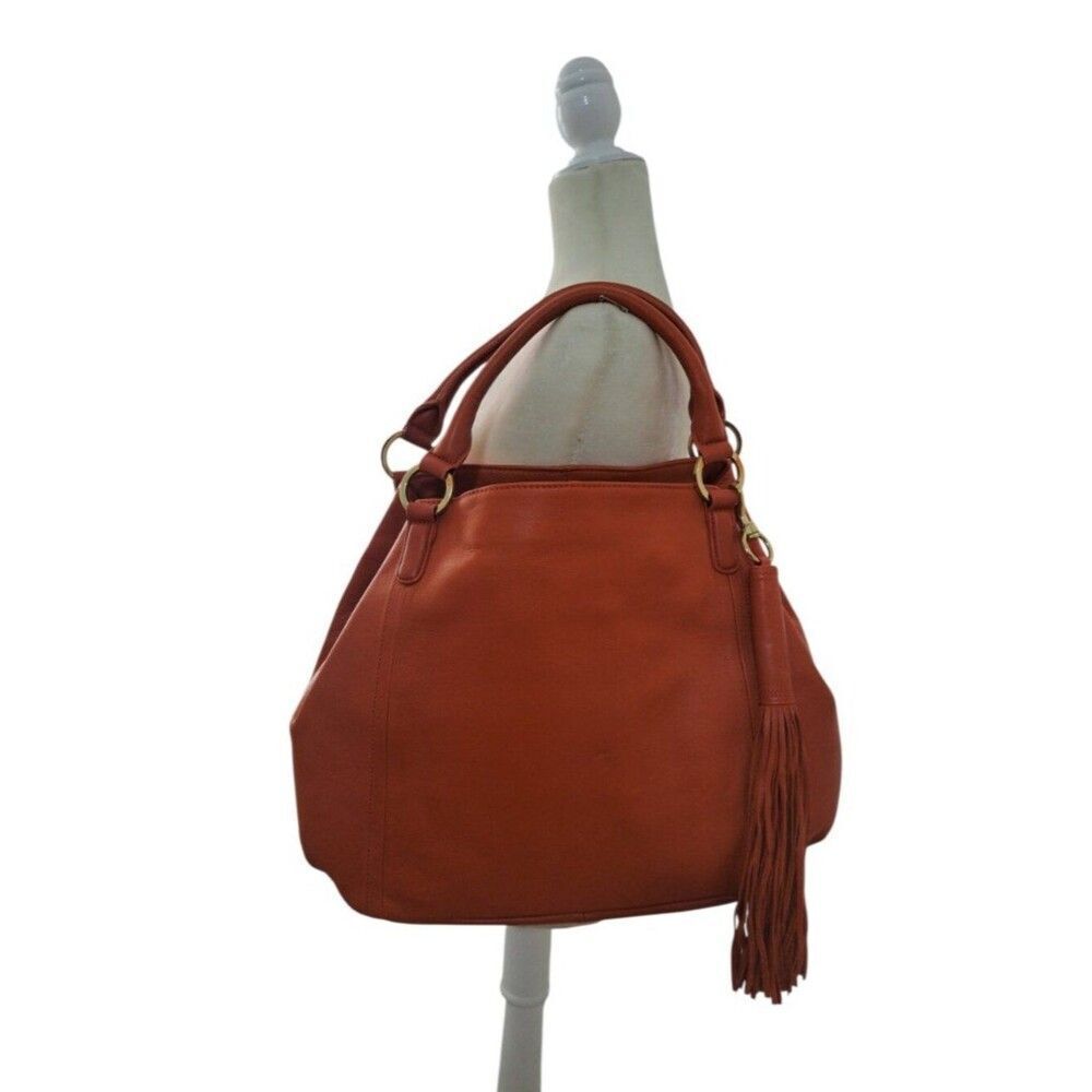 G.I.L.I. Women's Heritage Leather Roma Tote Shoulder Bag Orange With Strap
